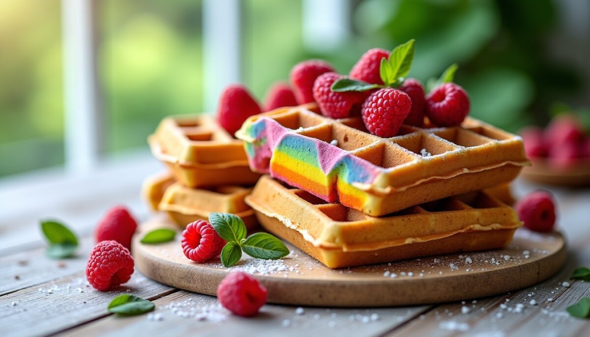 Gaufres arc-en-ciel à la framboise et basilic : une recette facile et rapide pour émerveiller vos papilles